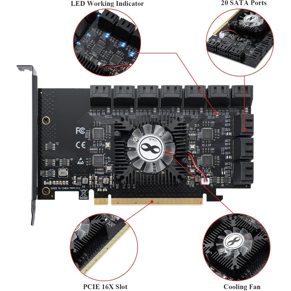 Плата расширения SATA 3 0 на 20 портов через PCIe x16