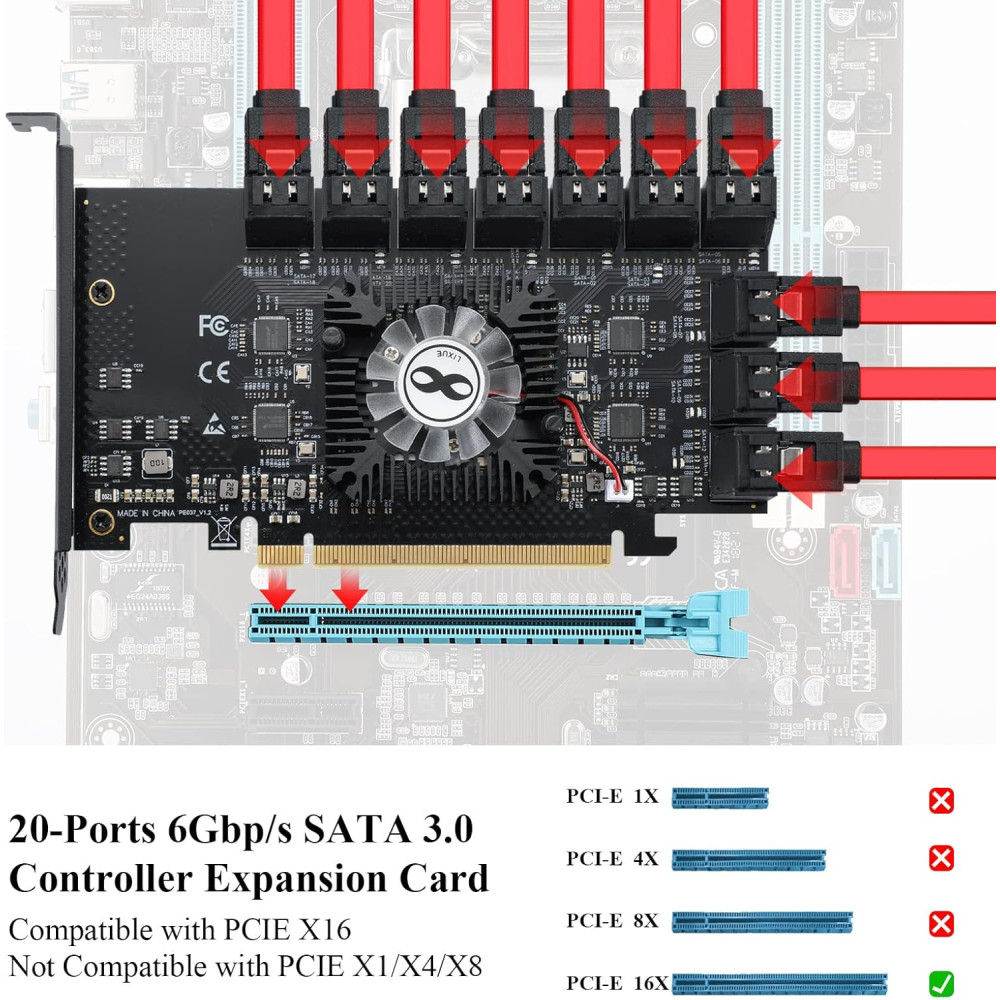 Плата расширения SATA 3 0 на 20 портов через PCIe x16