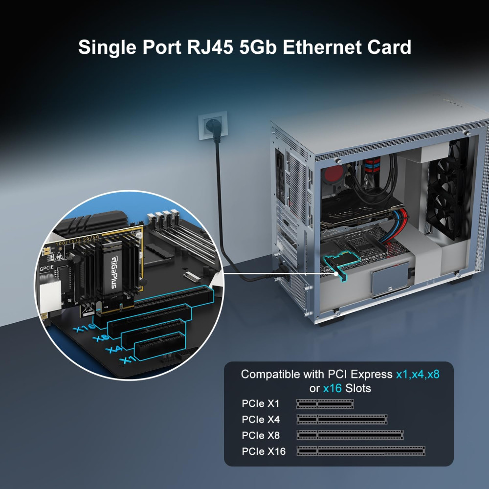 Сетевая карта 5Gb Ethernet PCIe RJ45 GigaPlus для Windows/Linux