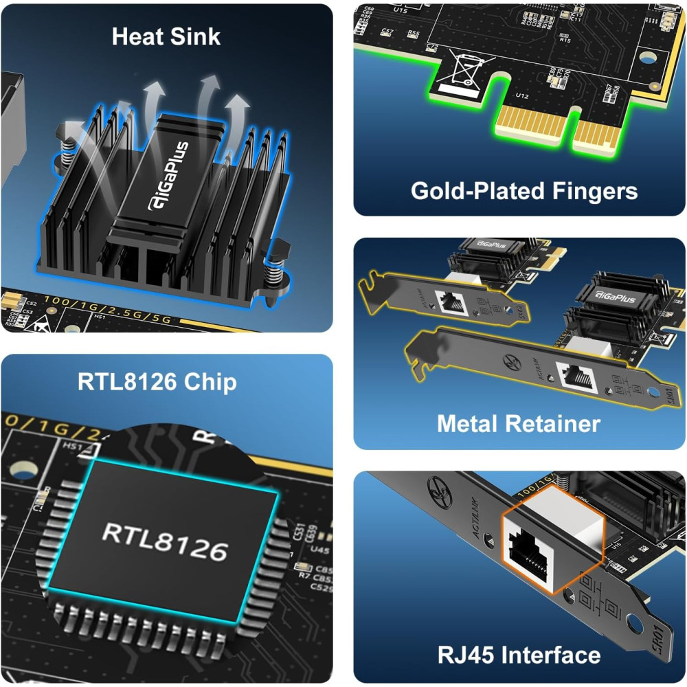 Сетевая карта 5Gb Ethernet PCIe RJ45 GigaPlus для Windows/Linux