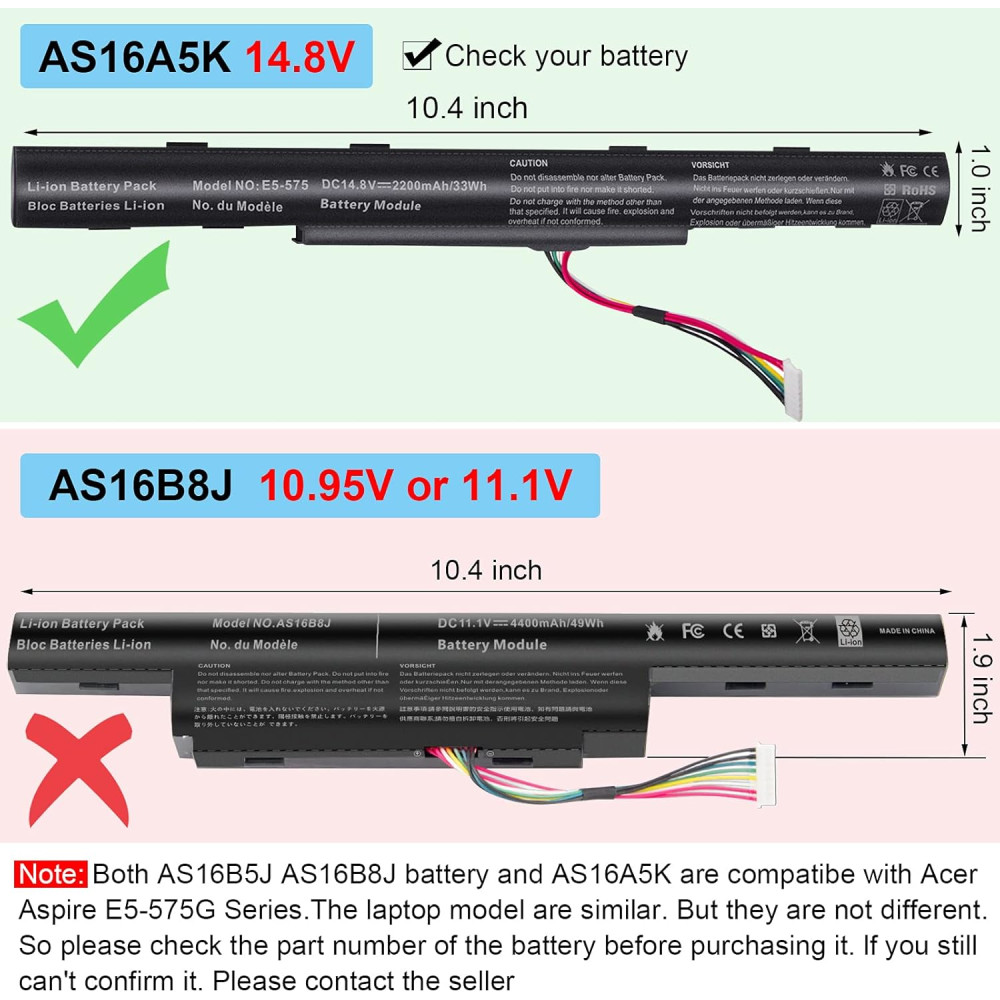 Акумулятор для ноутбука Acer Aspire AS16A5K / AS16A8K 14,8 V 2200 мАh комплект 2 шт