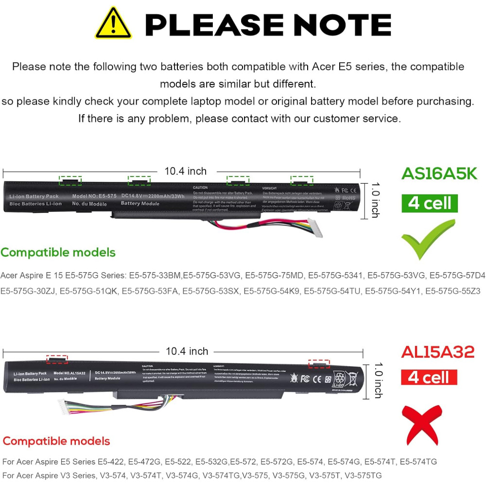 Акумулятор для ноутбука Acer Aspire AS16A5K / AS16A8K 14,8 V 2200 мАh комплект 2 шт