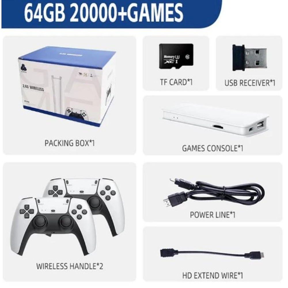 Игровая консоль, Plug and Play, карта памяти 64 ГБ с более чем 20 000 игр, 4K HD