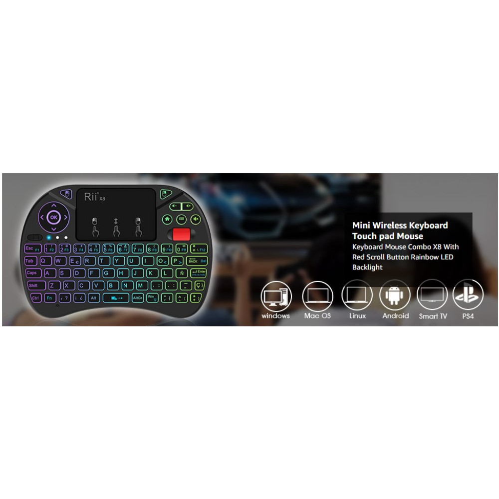 Бездротова міні-клавіатура Rii X8 з тачпадом підсвіткою RGB та акумулятором