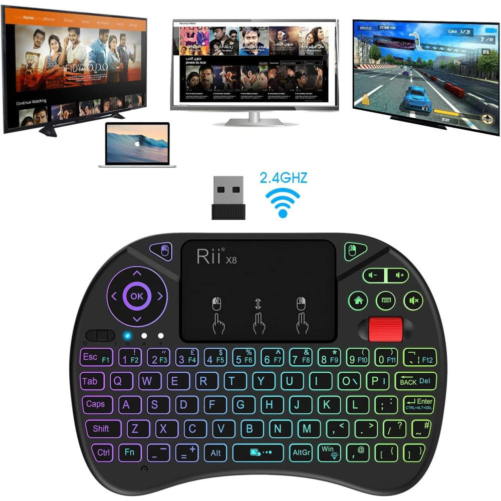 Бездротова міні-клавіатура Rii X8 з тачпадом підсвіткою RGB та акумулятором