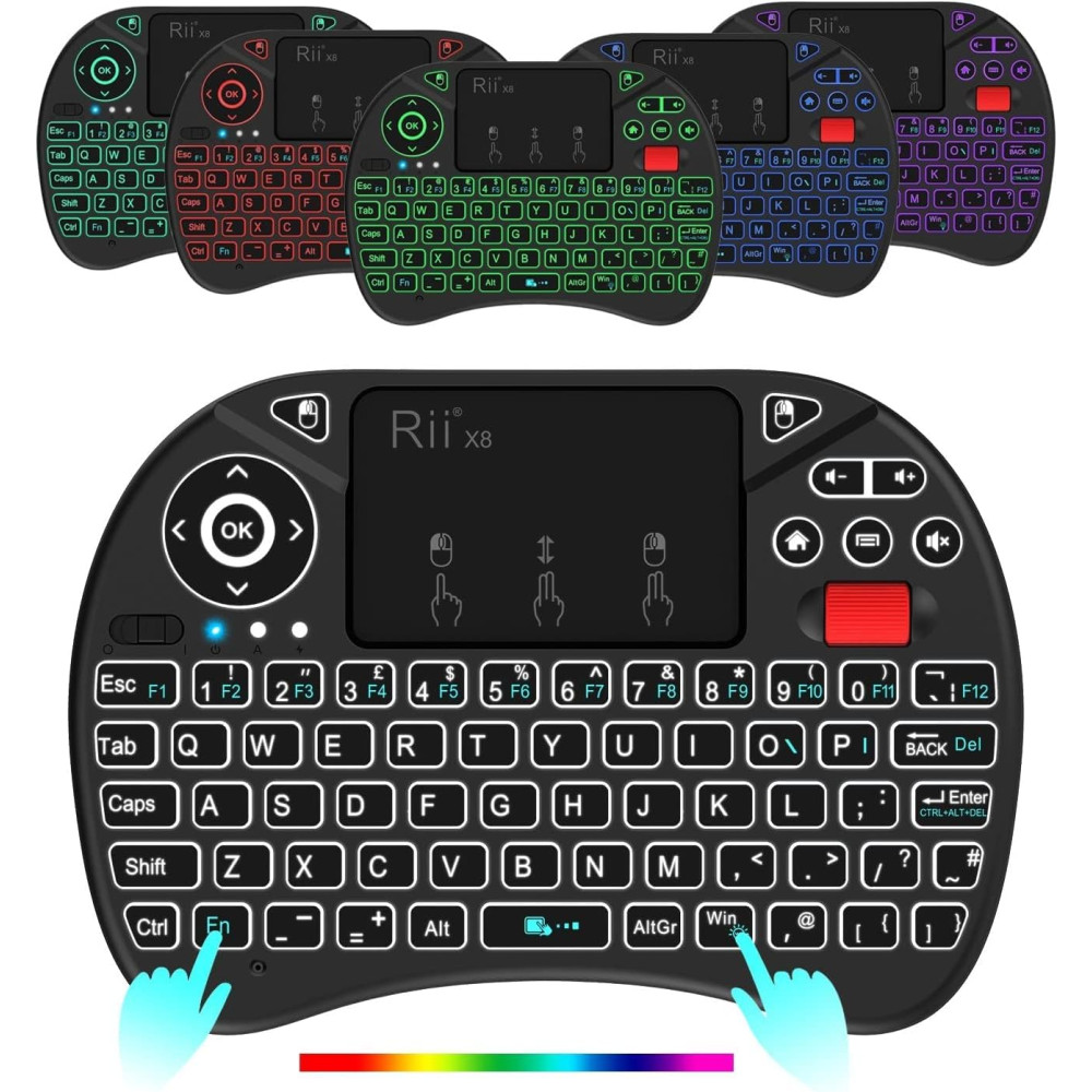 Бездротова міні-клавіатура Rii X8 з тачпадом підсвіткою RGB та акумулятором