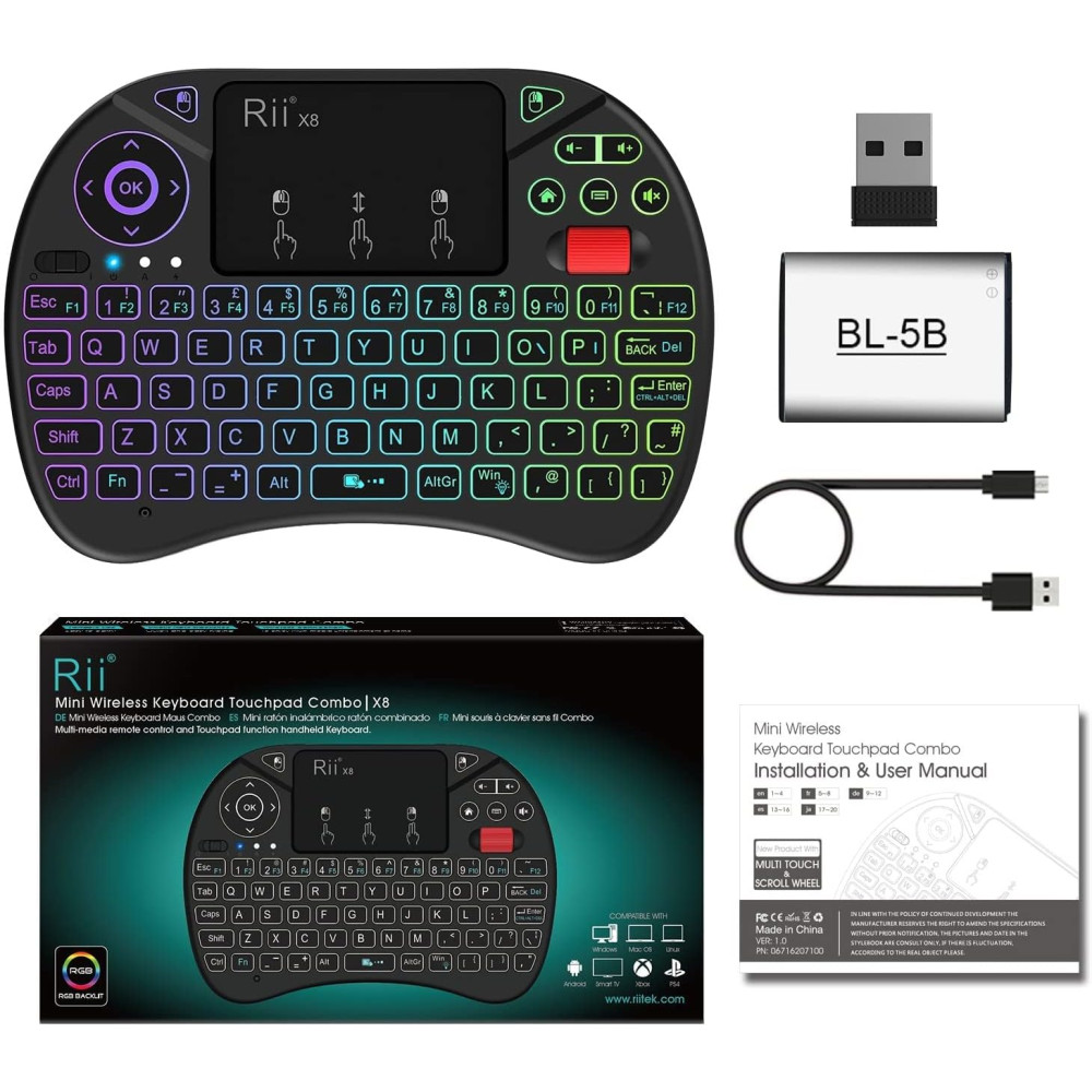 Бездротова міні-клавіатура Rii X8 з тачпадом підсвіткою RGB та акумулятором