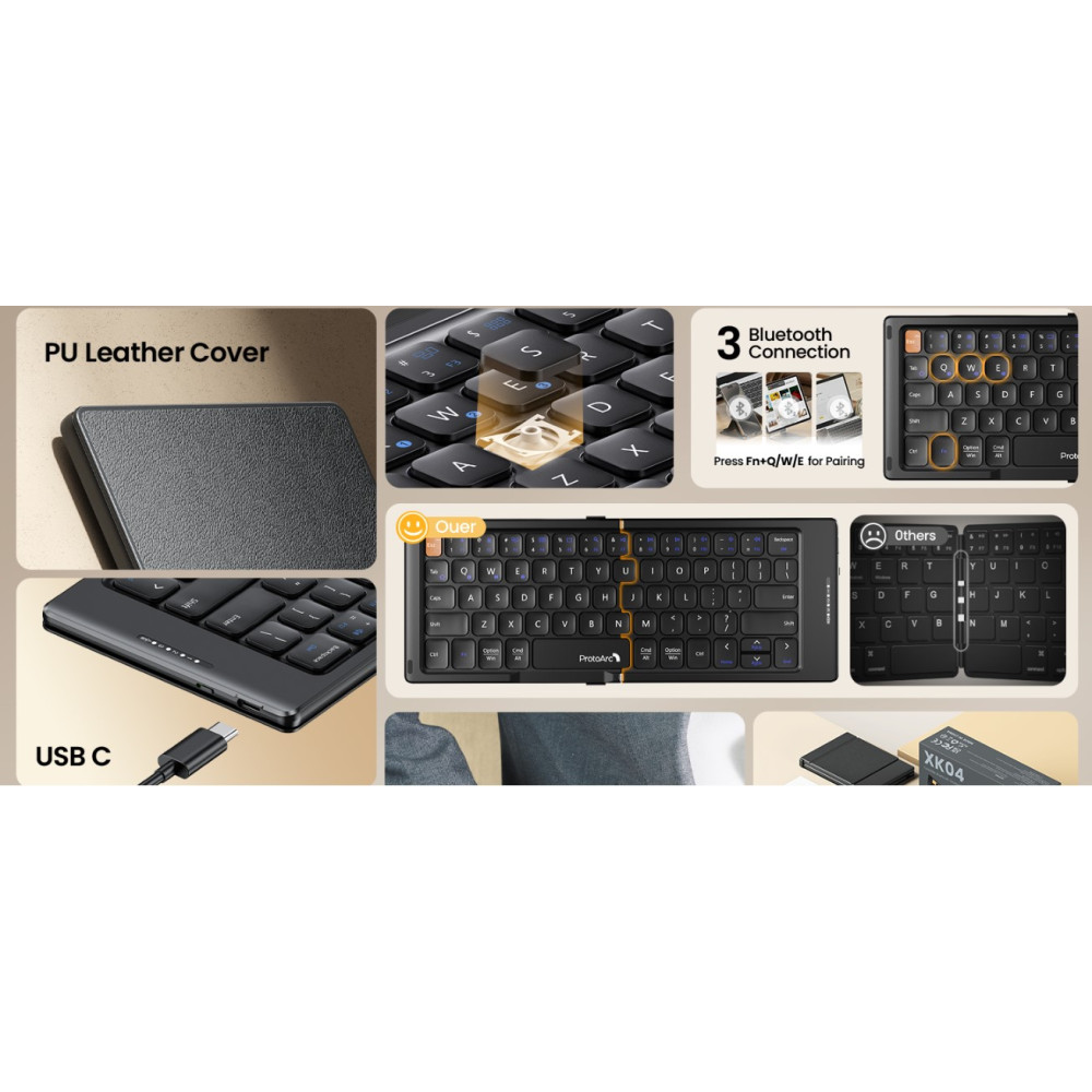 Складана бездротова Bluetooth-клавіатура ProtoArc XK04 з чохлом PU Leather