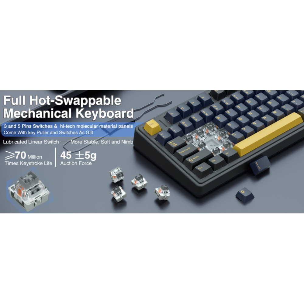 Механічна бездротова клавіатура AULA F75 75% RGB Hot Swap 2,4GHz