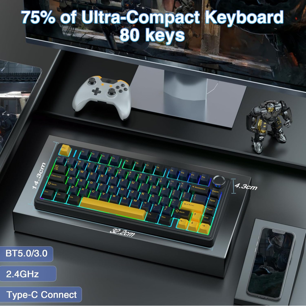 Механічна бездротова клавіатура AULA F75 75% RGB Hot Swap 2,4GHz