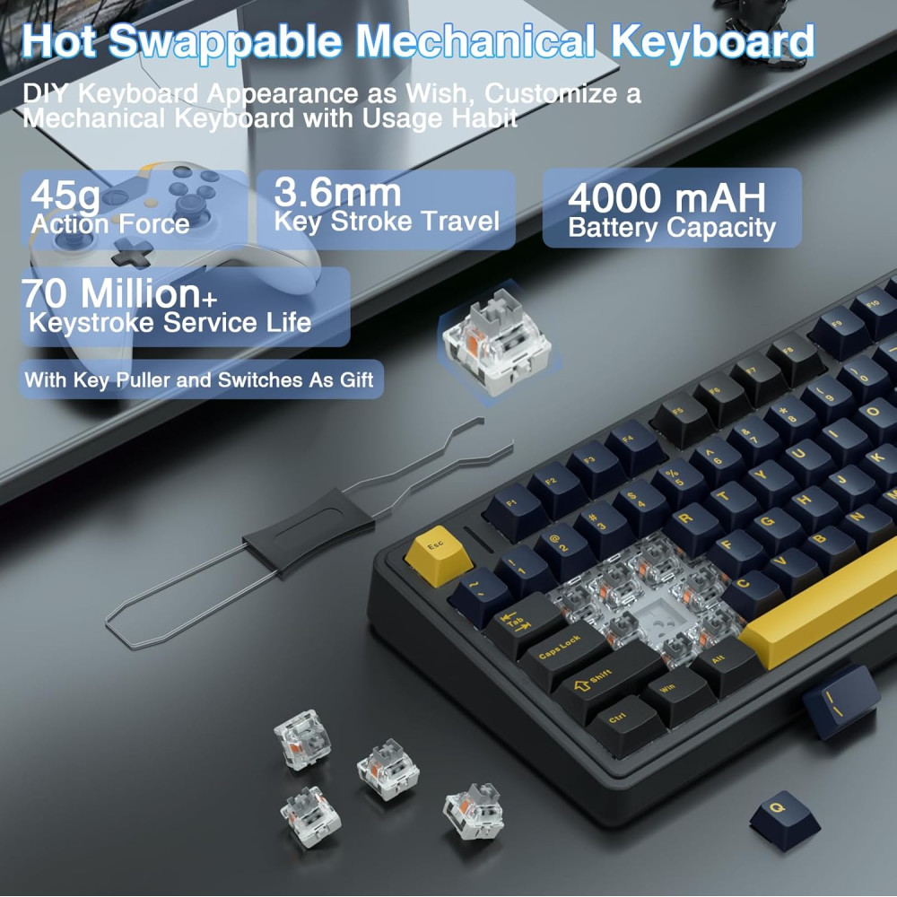 Механічна бездротова клавіатура AULA F75 75% RGB Hot Swap 2,4GHz