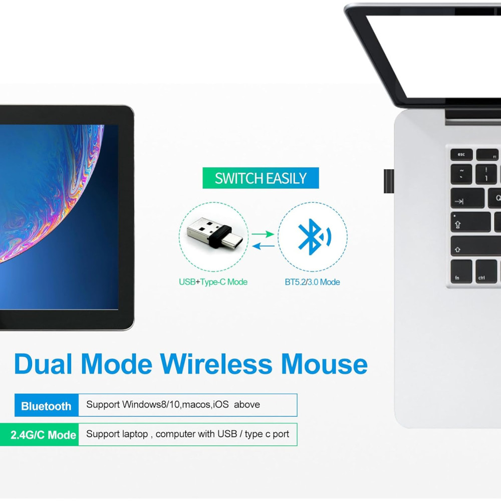 Беспроводная мышь KLO K8 Bluetooth+ USB+Type-C для ноутбука MacBook ПК iPad