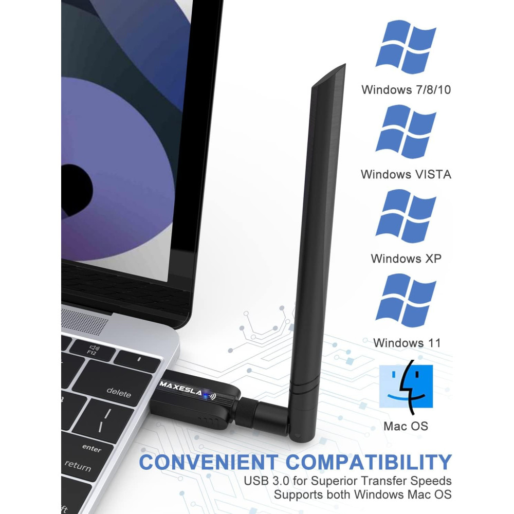 Wi-Fi сетевой адаптер Maxesla AC1200 USB 3 0 с мощной 5dBi антенной двухдиапазонный