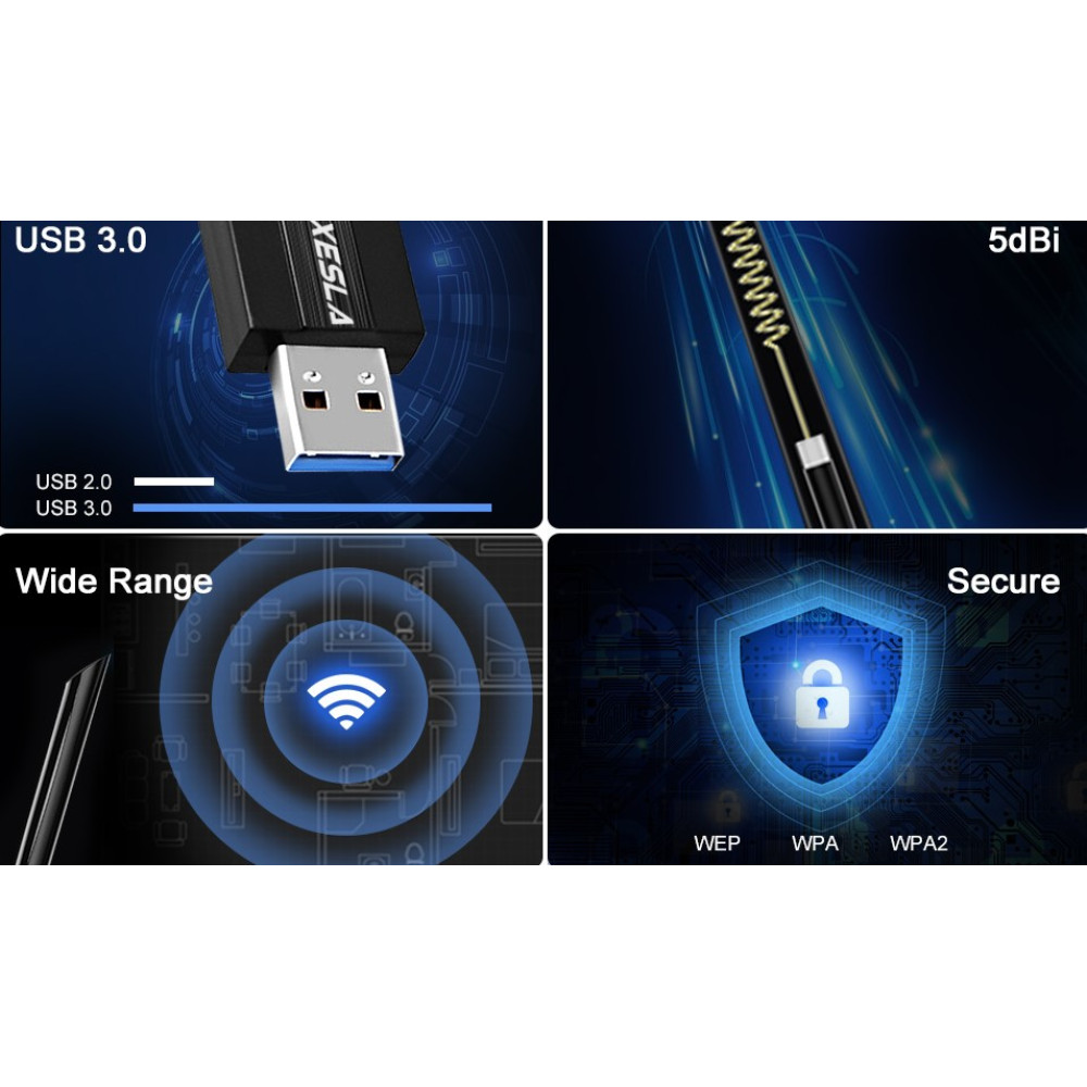 Wi-Fi сетевой адаптер Maxesla AC1200 USB 3 0 с мощной 5dBi антенной двухдиапазонный