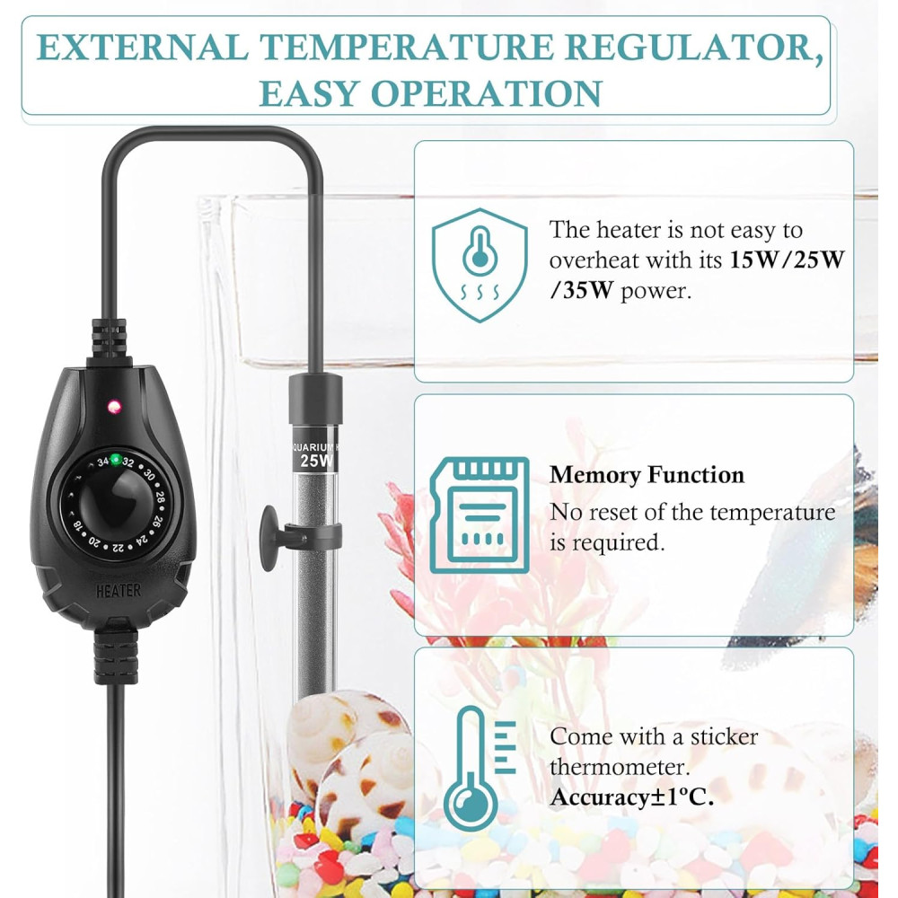Мини нагреватель для аквариума PYPABL 25W с внешним регулятором 18–34 C евровилка