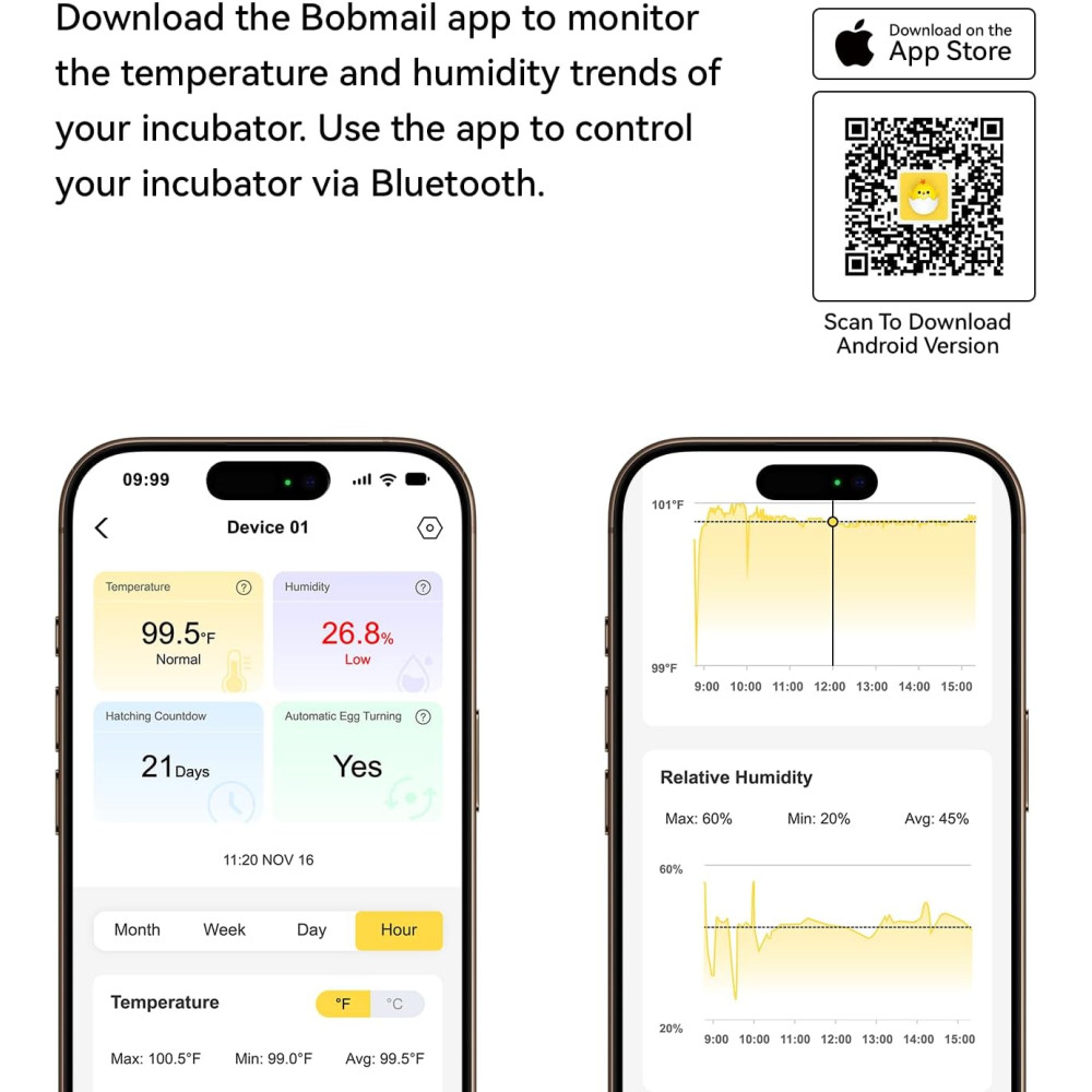 Инкубатор для яиц Bobmail на 21 яйцо с автоматическим переворачиванием и APP-контролем