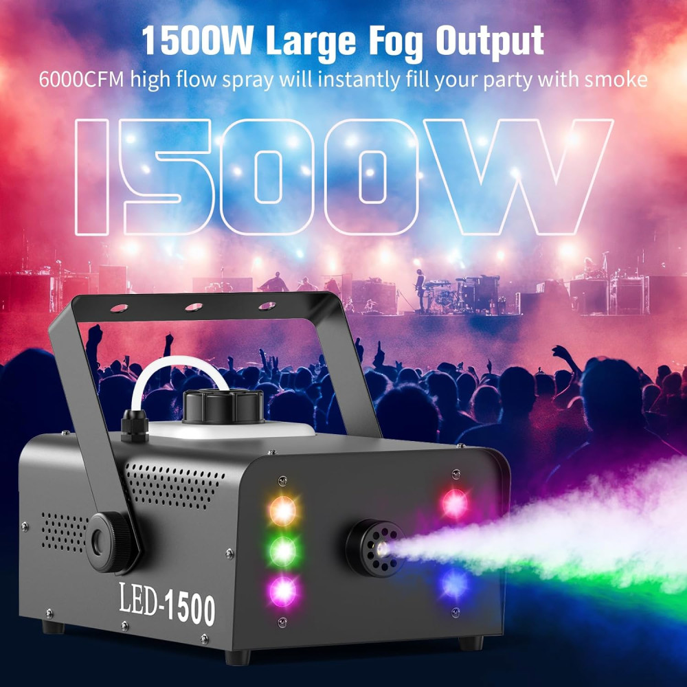 Дым-машина Oloaxolx 1500W с 6 RGB LED с дистанционным управлением и 1 л бак