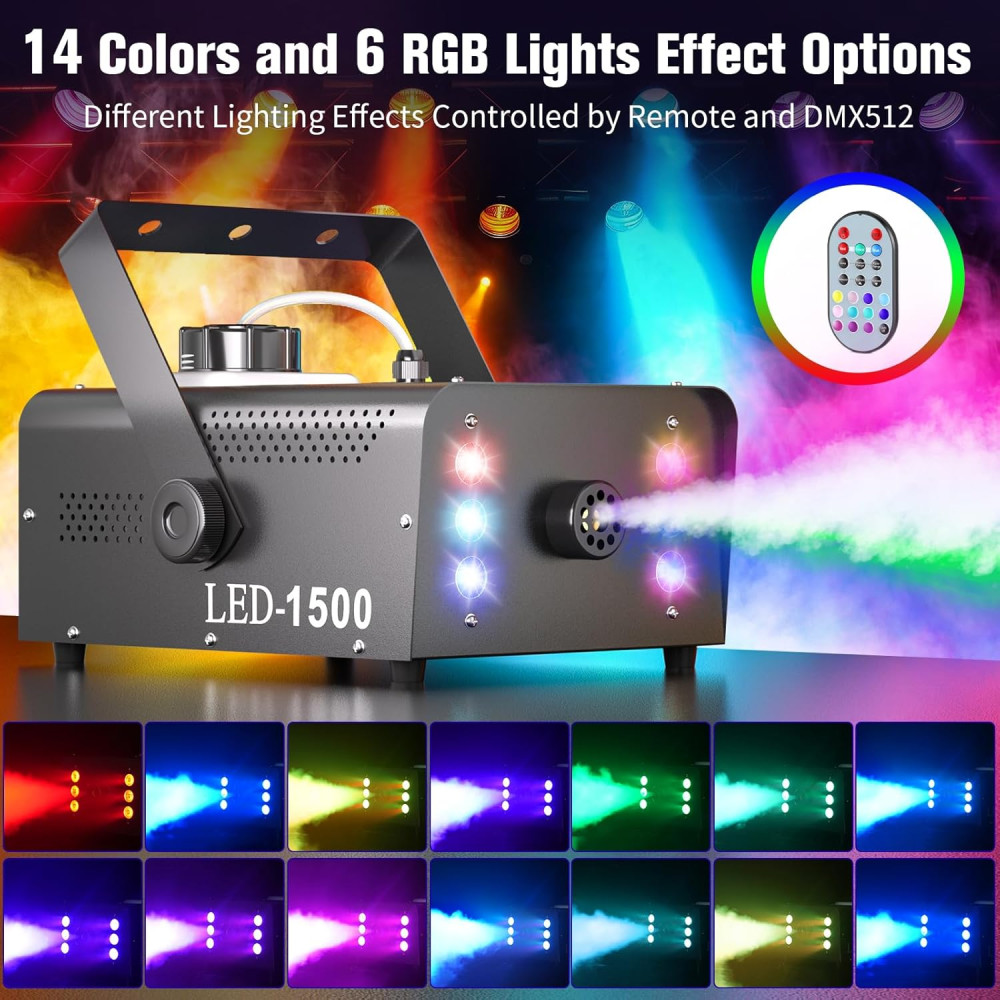 Дым-машина Oloaxolx 1500W с 6 RGB LED с дистанционным управлением и 1 л бак