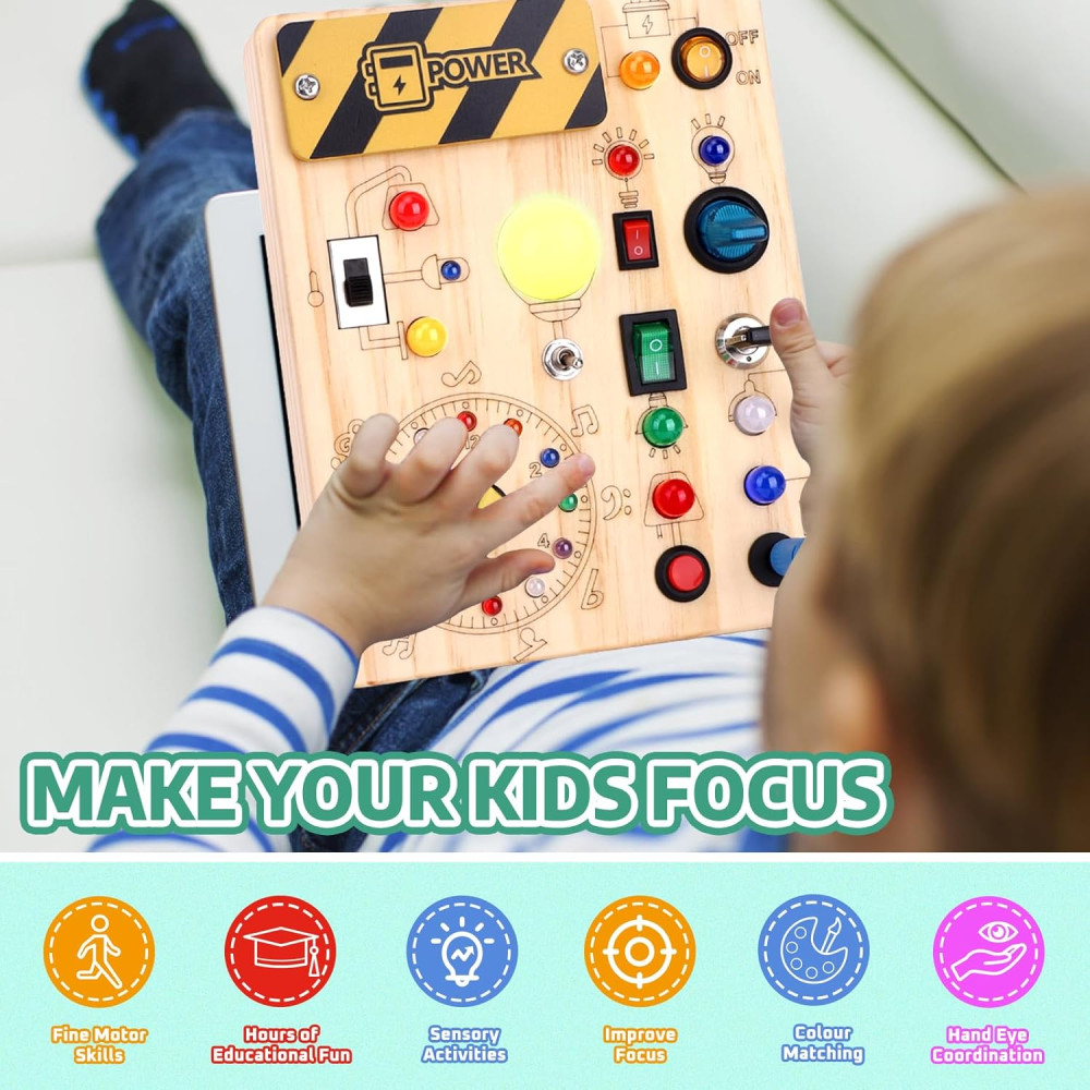 Розвивальна дошка Montessori з годинником і LED для дітей 1–3 роки