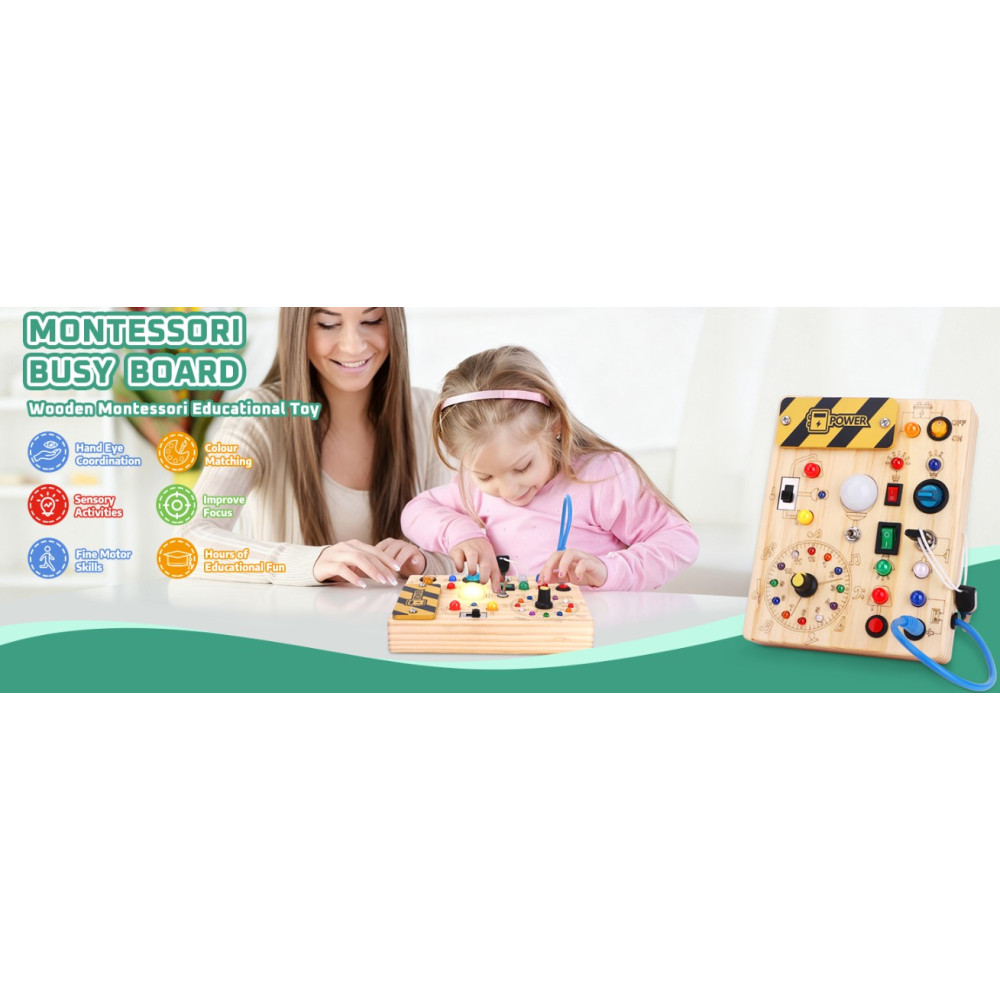 Розвивальна дошка Montessori з годинником і LED для дітей 1–3 роки