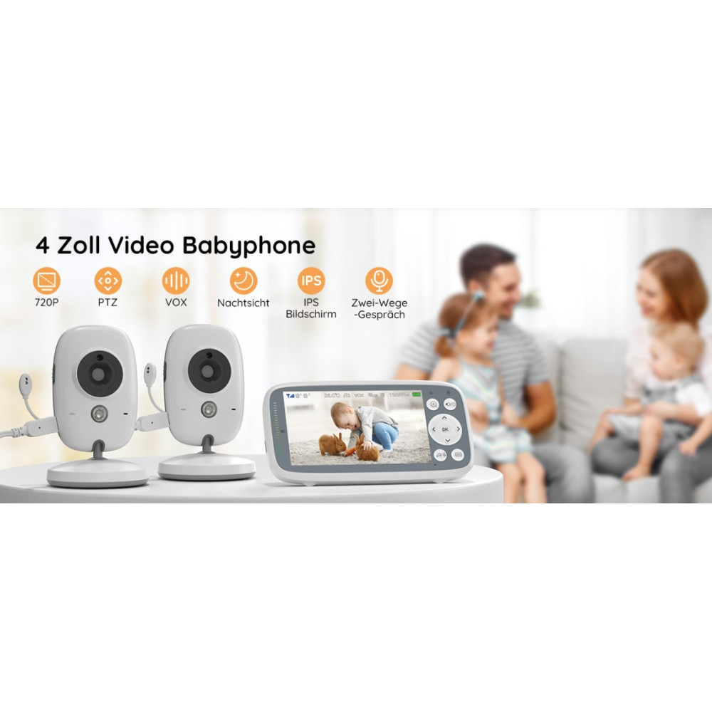 Видеоняня BOIFUN с 2 камерами 720P IPS экраном без Wi-Fi и двусторонняя связь