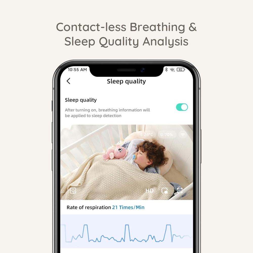 Видеоняня Simshine BabyPro2 2K с ночным видением датчиком дыхания и AI-успокоением