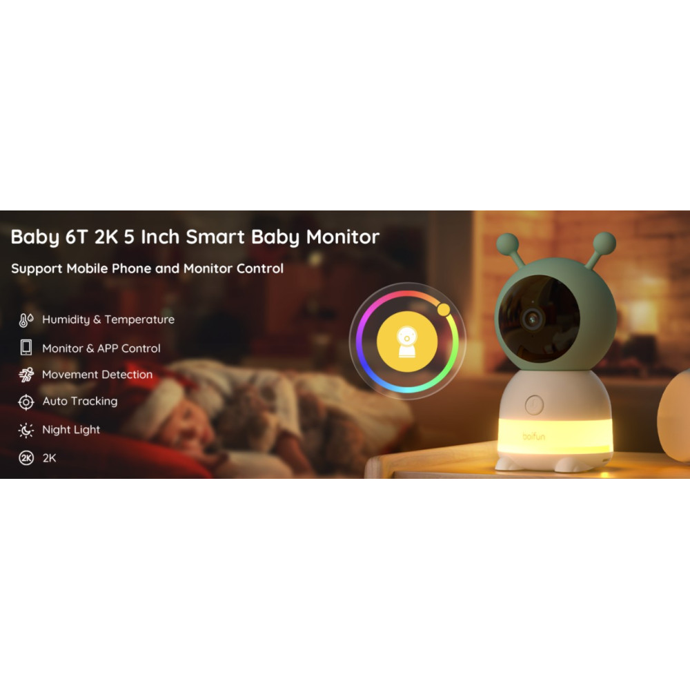 Беспроводная видеоняня 2K BOIFUN WiFi 360° камера с ночным светом и аккумулятор 3000мАч