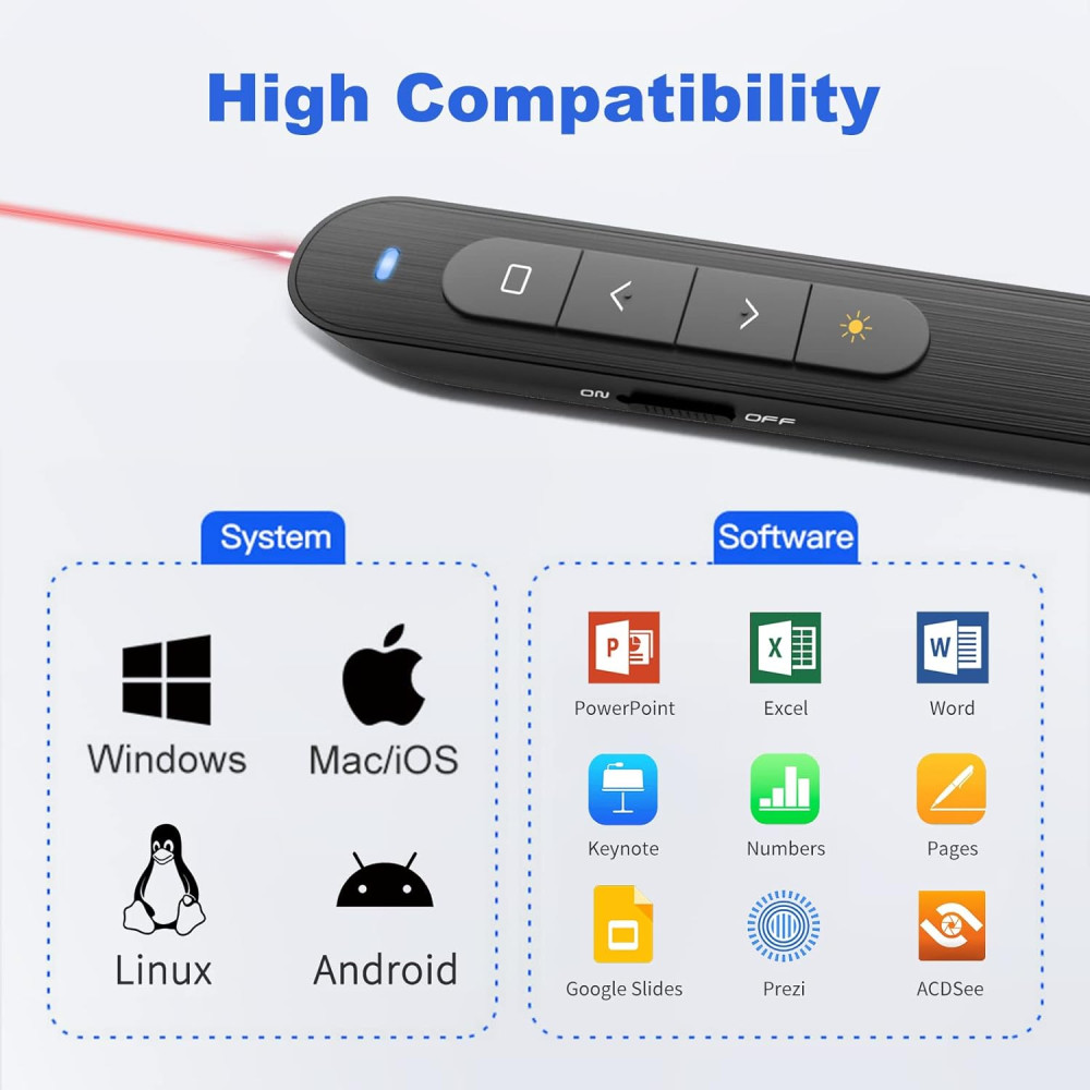 Кликер PPTSLID R78 для презентаций PowerPoint с лазерной указкой, для Mac, Keynote, компьютера, ноутбука