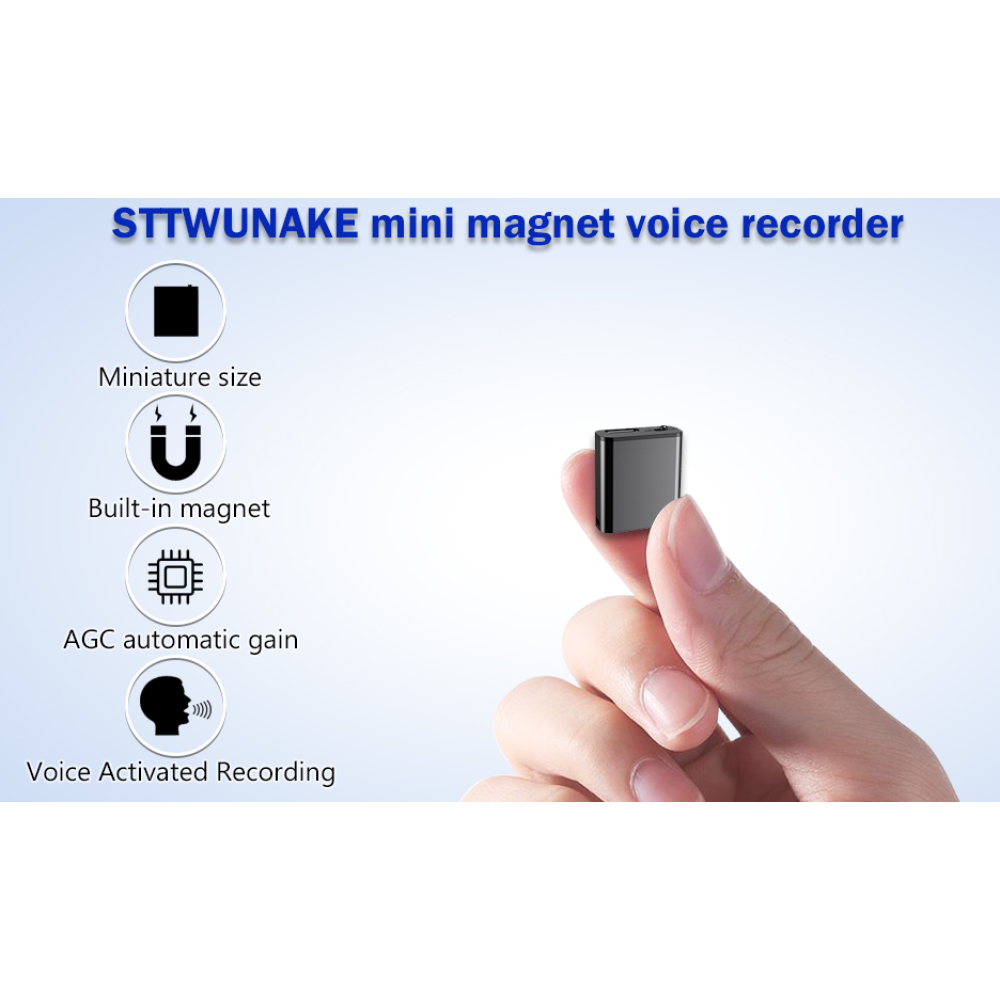 Мини-диктофон STTWUNAKE, магнитный,16 ГБ, запись голоса, шумоподавления