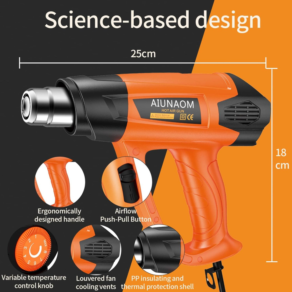 Строительный фен 2000W AIUNAOM термопистолет 50-650°C 5 насадок