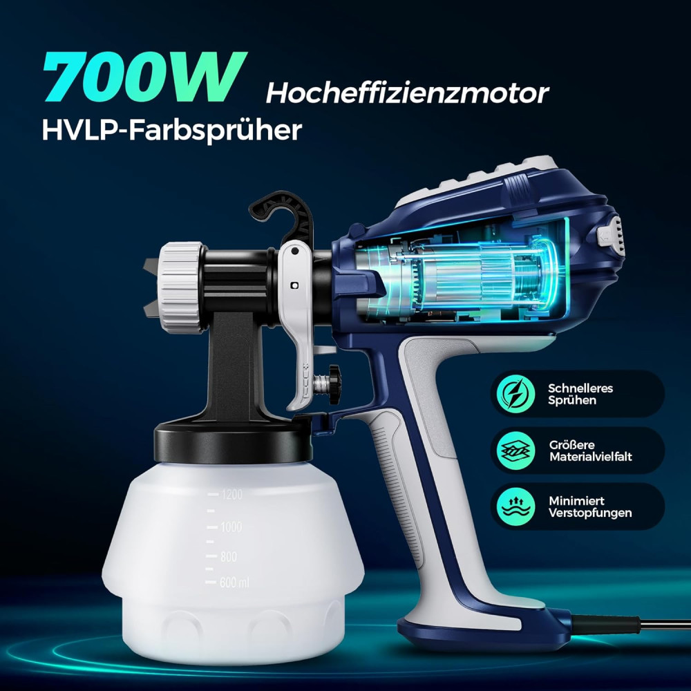 Фарбопульт електричний TurboVolt 700 Вт HVLP 1200 мл 3 сопла