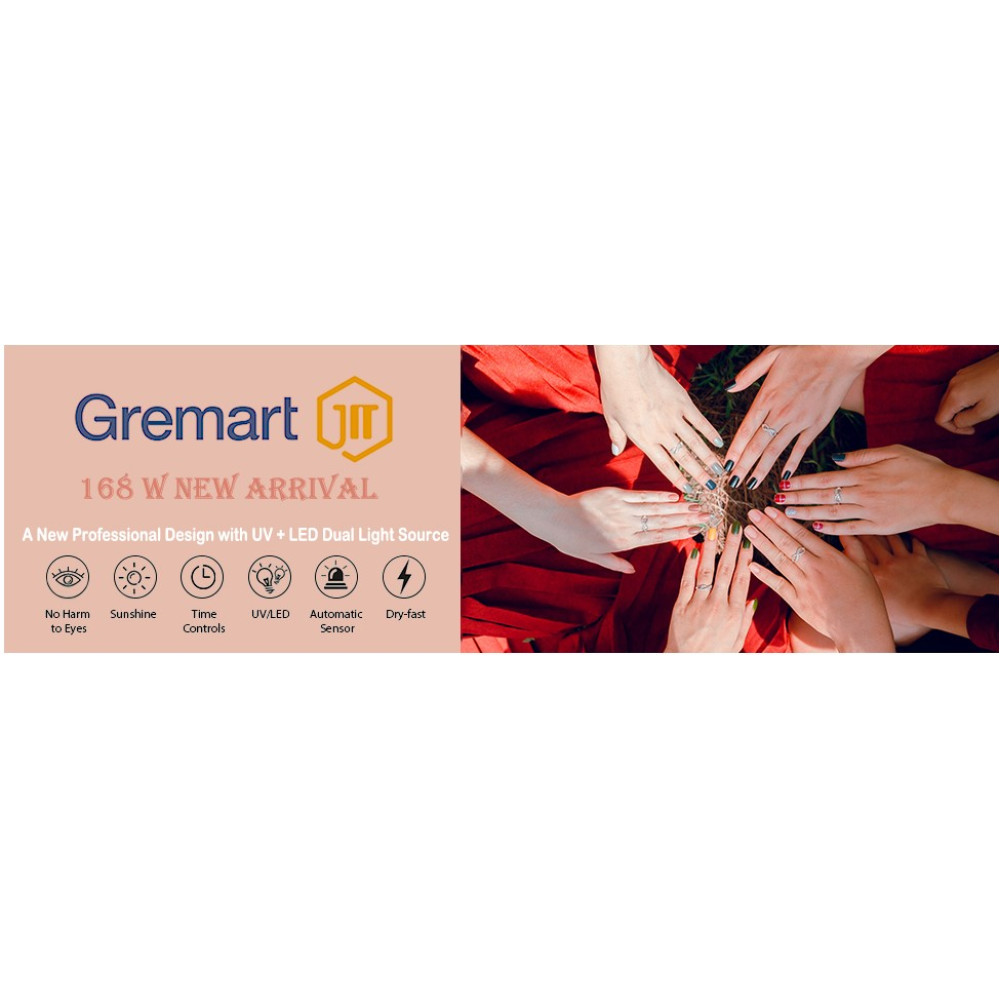 UV LED лампа для ногтей GREMART 168W с сенсором, LCD дисплеем и таймерами