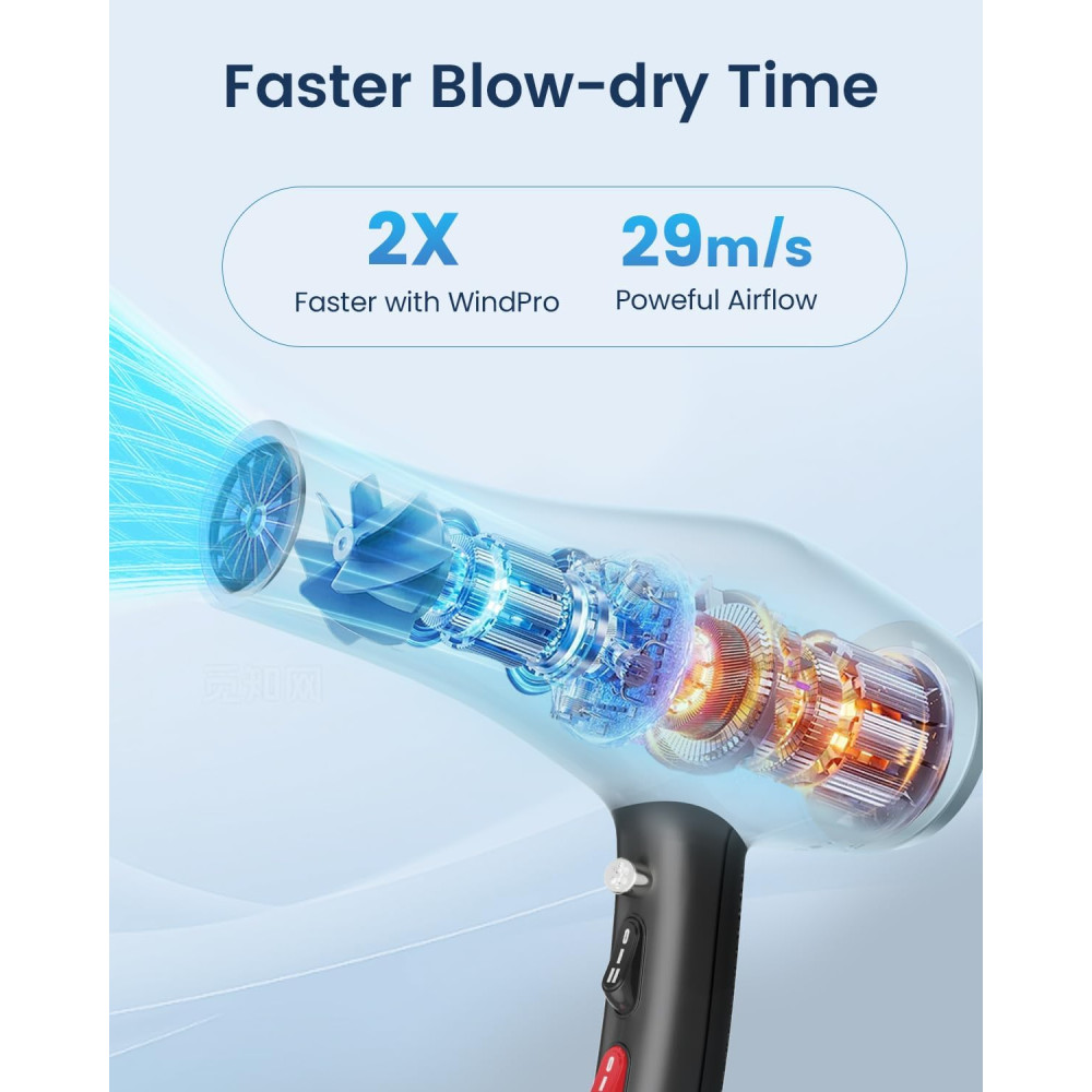 Фен для волосся HappyGoo 2400W з дифузором і насадками