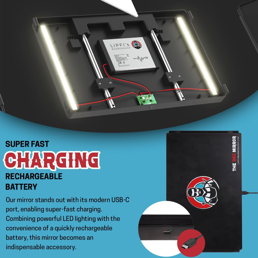 Зеркало для стрижки 3в1 LIPFISBARBERSHOP трехстороннее с LED подсветкой