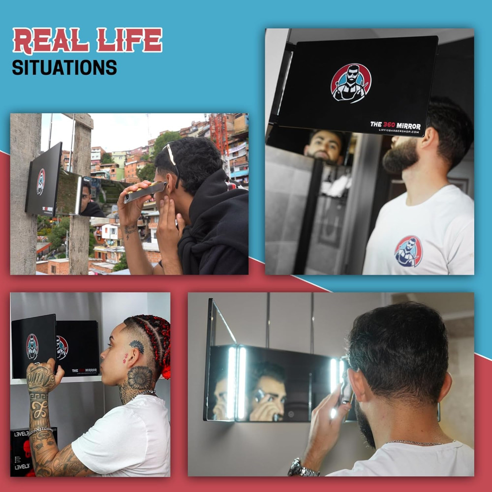 Зеркало для стрижки 3в1 LIPFISBARBERSHOP трехстороннее с LED подсветкой
