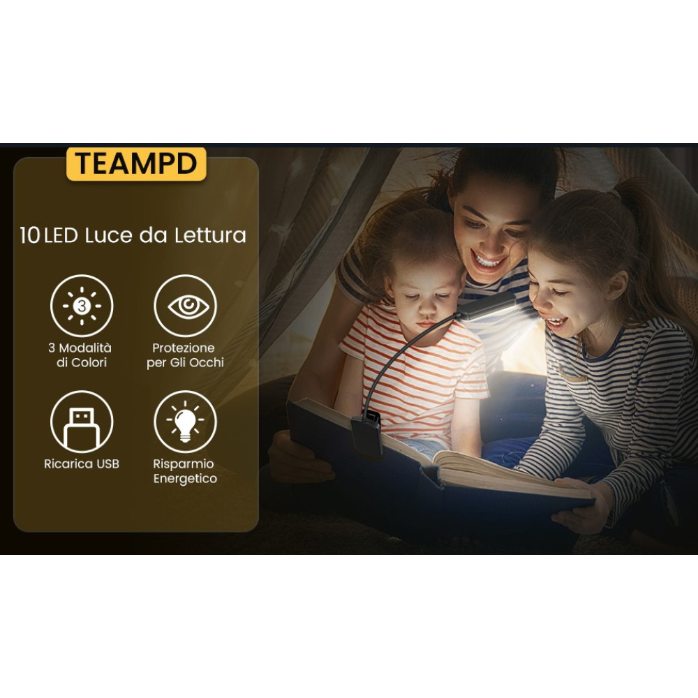 Лампа для чтения TEAMPD, заряжаемая от USB, 3 режима