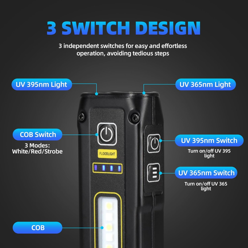 Фонарь DARKBEAM Dual UV 365 нм и 395 нм, черный, перезаряжаемый, питание от аккумулятора