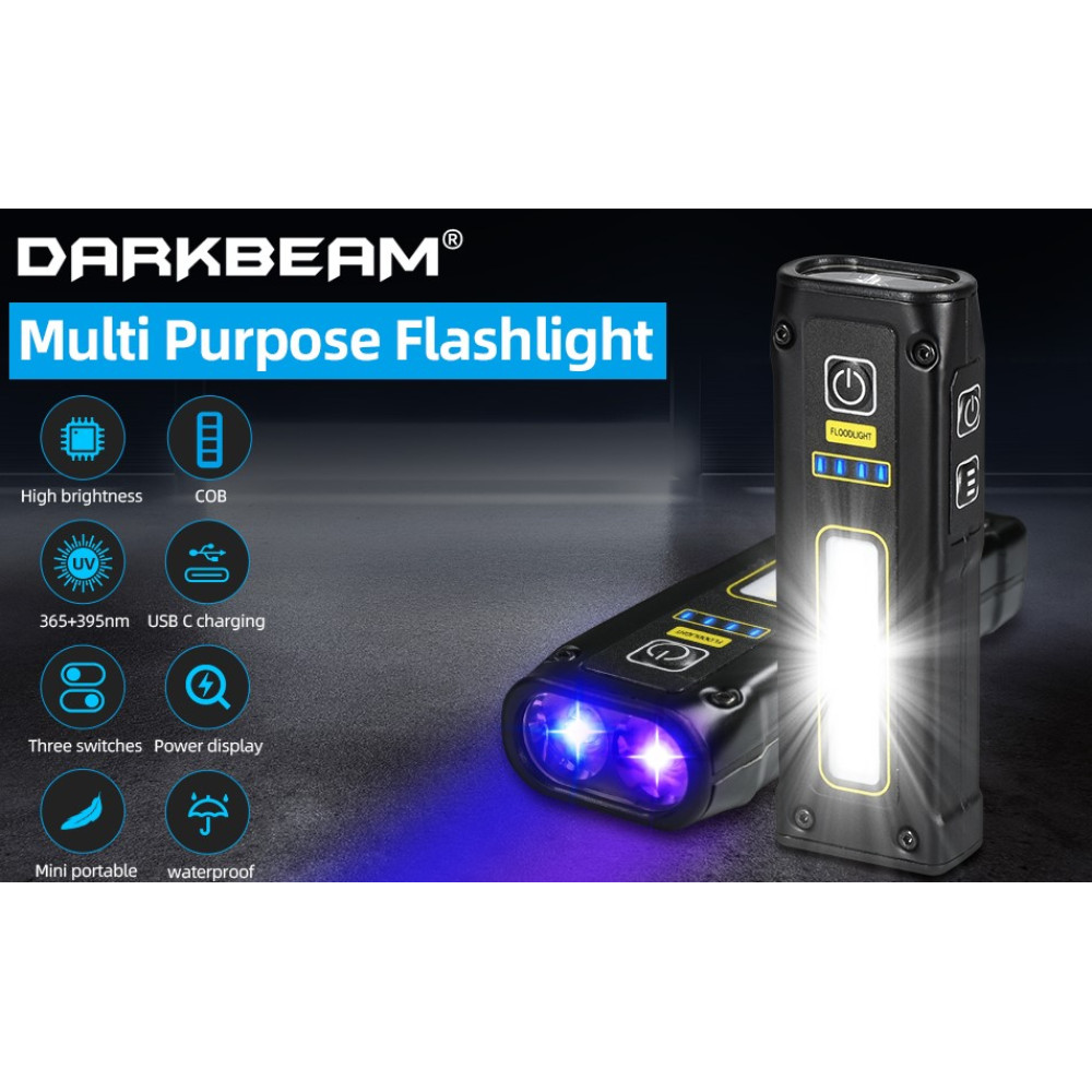 Фонарь DARKBEAM Dual UV 365 нм и 395 нм, черный, перезаряжаемый, питание от аккумулятора