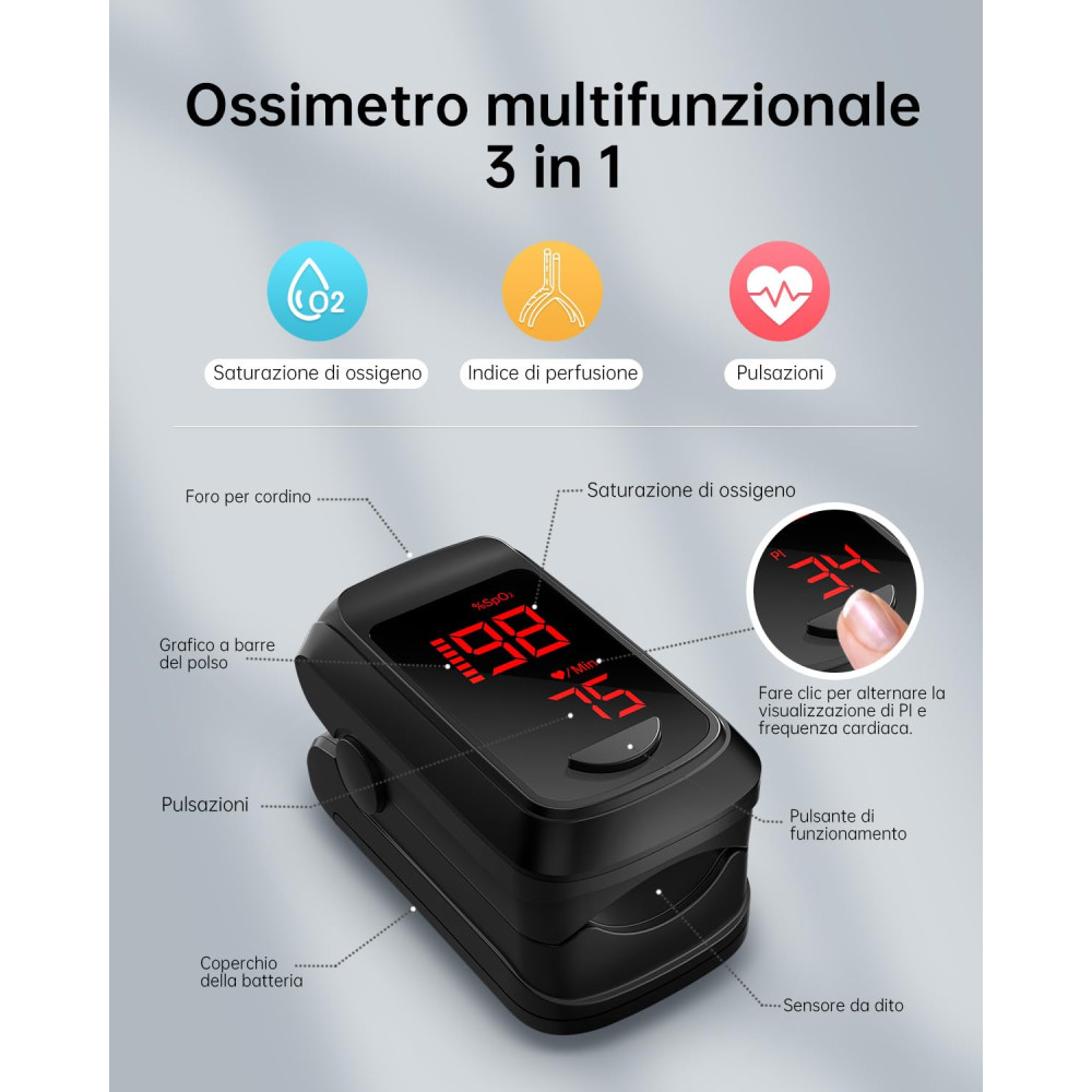 Пульсоксиметр HOLFENRY с Bluetooth для SpO2 и пульса с LED-дисплеем