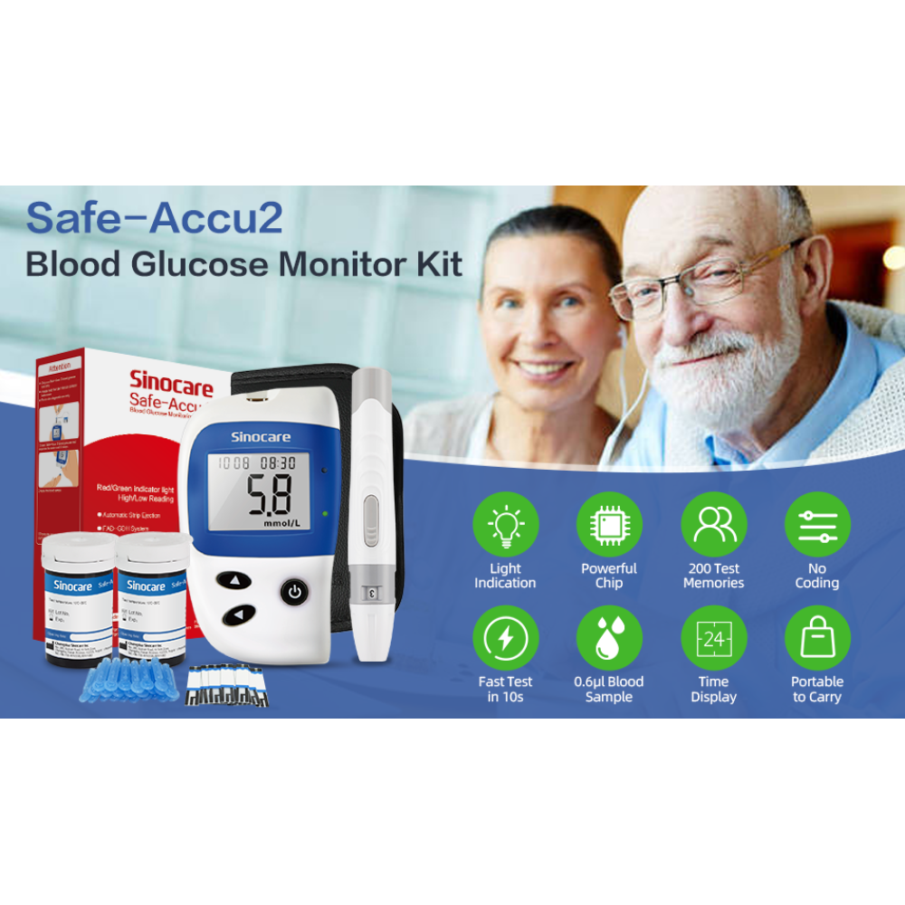 Монитор уровня сахара в крови Sinocare с 50 тест-полосками и 50 ланшетами