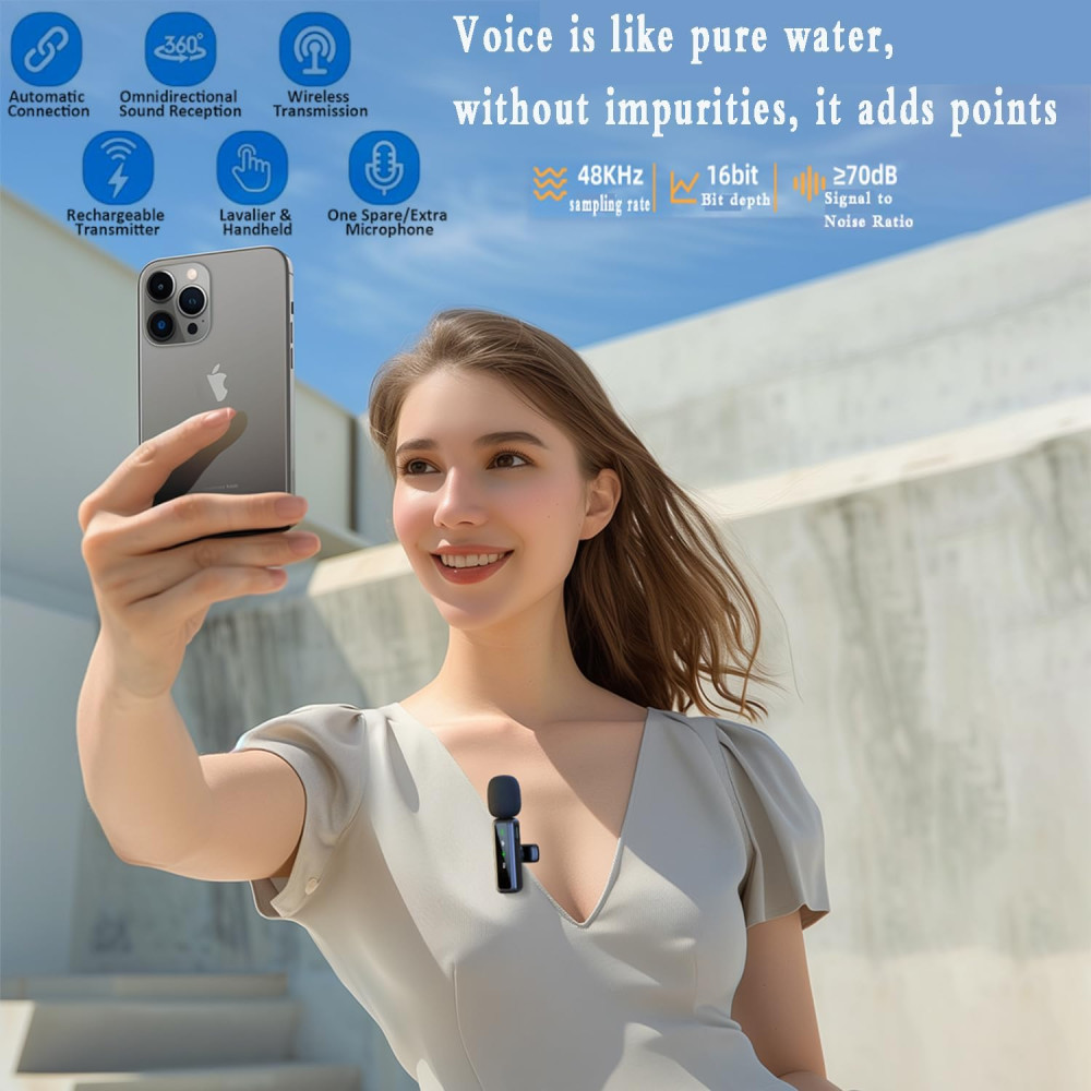 Беспроводной микрофон для iPhone, Android, iPad, для записи видео с шумоподавлением