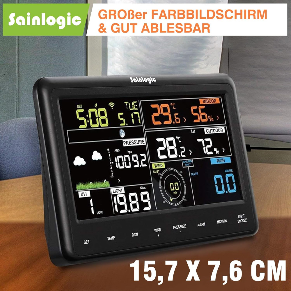 Профессиональная метеостанция Sainlogic с WLAN Wi-Fi 7-в-1 с цветным дисплеем
