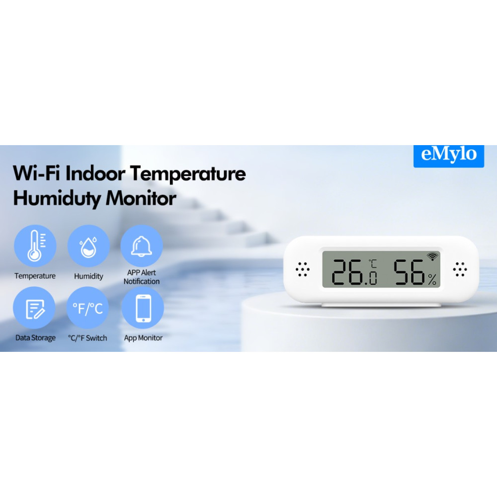 WiFi термометр-гігрометр eMylo з LCD-дисплеєм та WiFi 2 4GHz