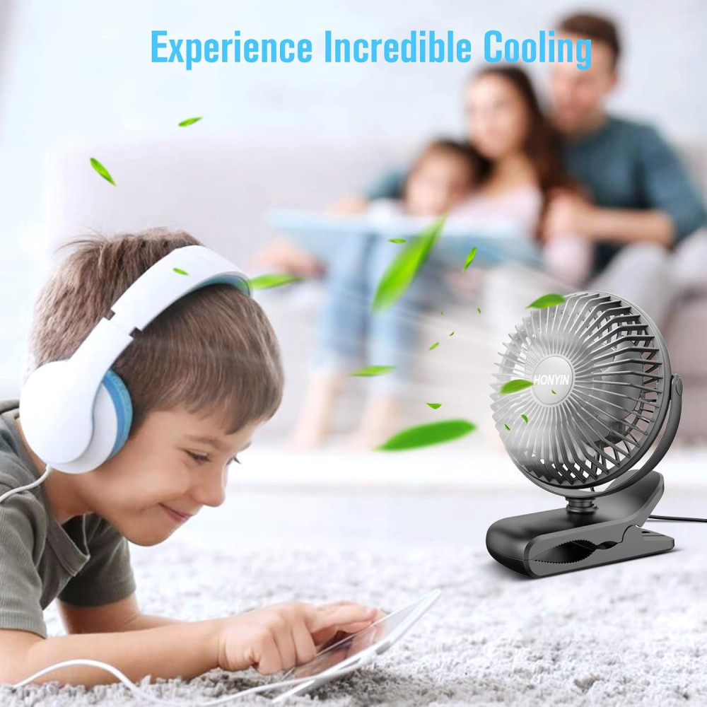 Мини вентилятор HONYIN USB Clip Fan 2в1 с 3 скоростями и 720° поворот