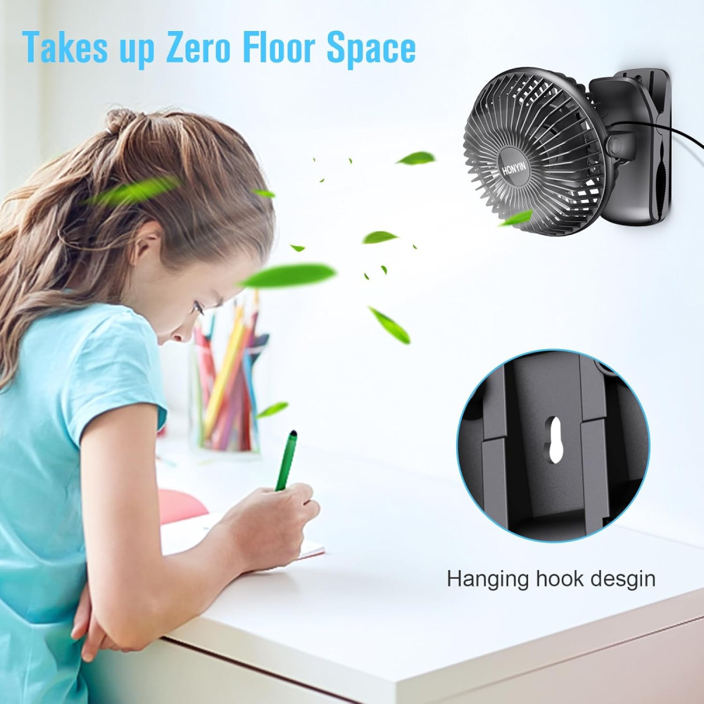 Мини вентилятор HONYIN USB Clip Fan 2в1 с 3 скоростями и 720° поворот
