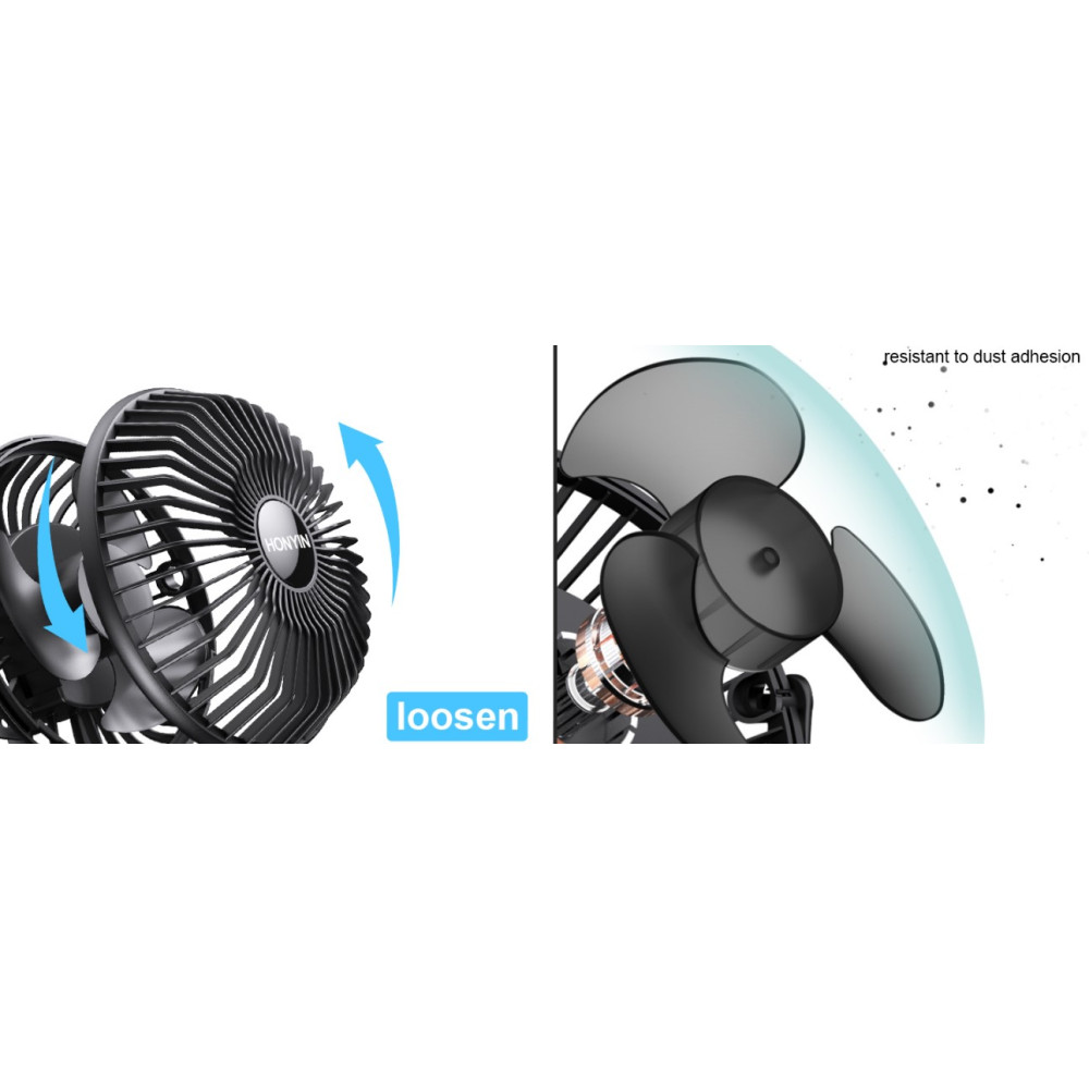 Мини вентилятор HONYIN USB Clip Fan 2в1 с 3 скоростями и 720° поворот