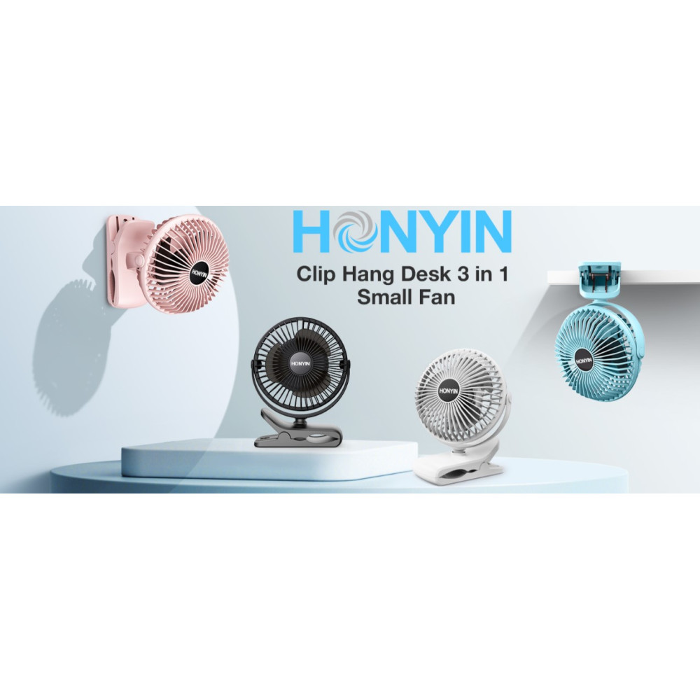 Мини вентилятор HONYIN USB Clip Fan 2в1 с 3 скоростями и 720° поворот