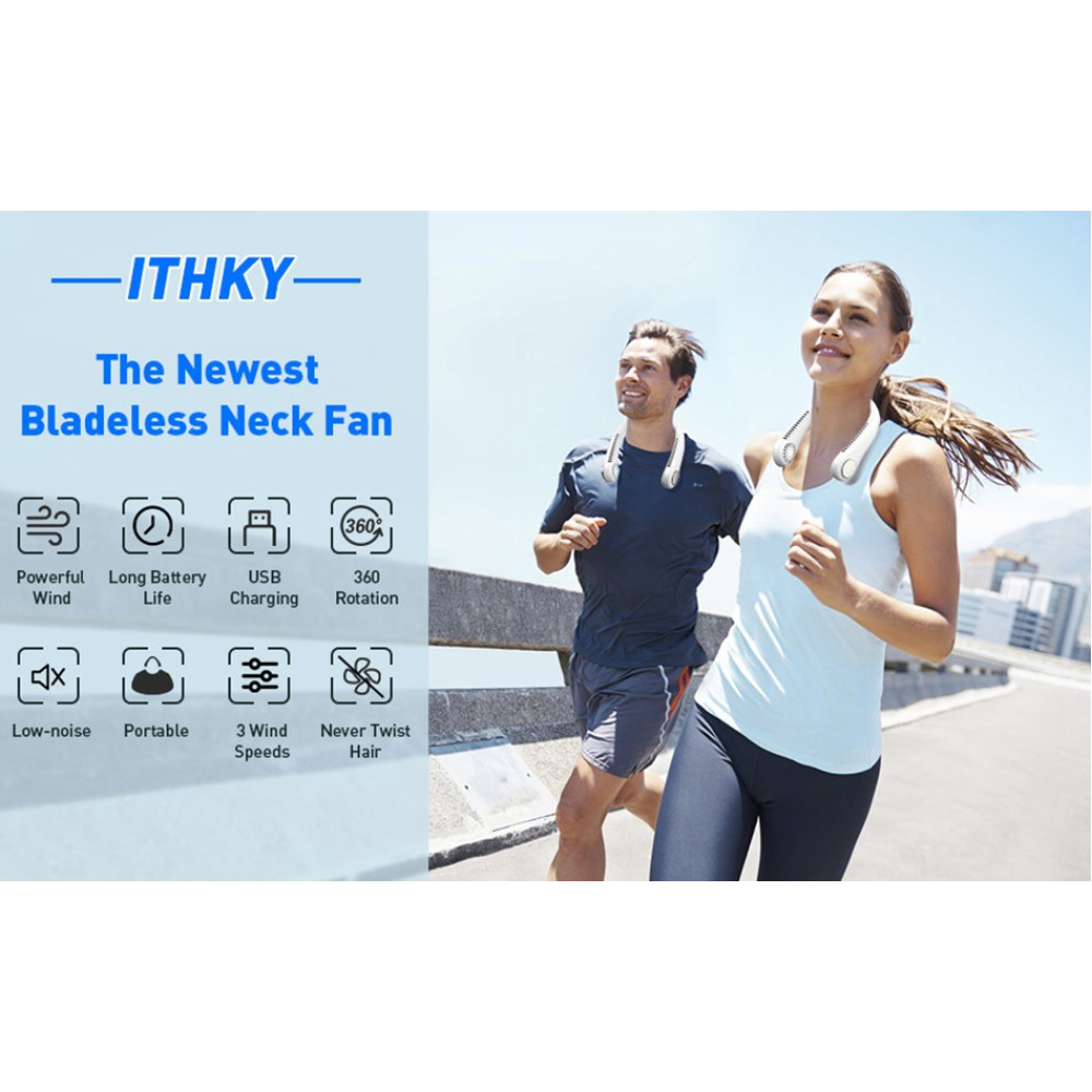 Шейный вентилятор ITHKY 2600mAh беслопастный 3 скорости 360° обдув