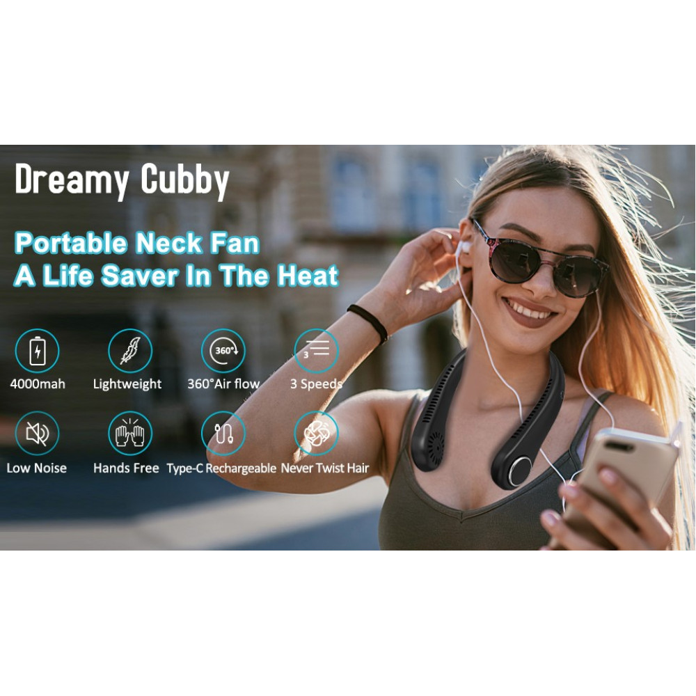 Портативный шейный вентилятор Dreamy Cubby USB Type-C 3 скорости