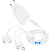 Кабель Yievis для зарядки Apple Watch 3-в-1 (2 м, 20 Вт) для Apple Watch с кабелем iWatch, быстрое зарядное USB C с кабелем Type C 